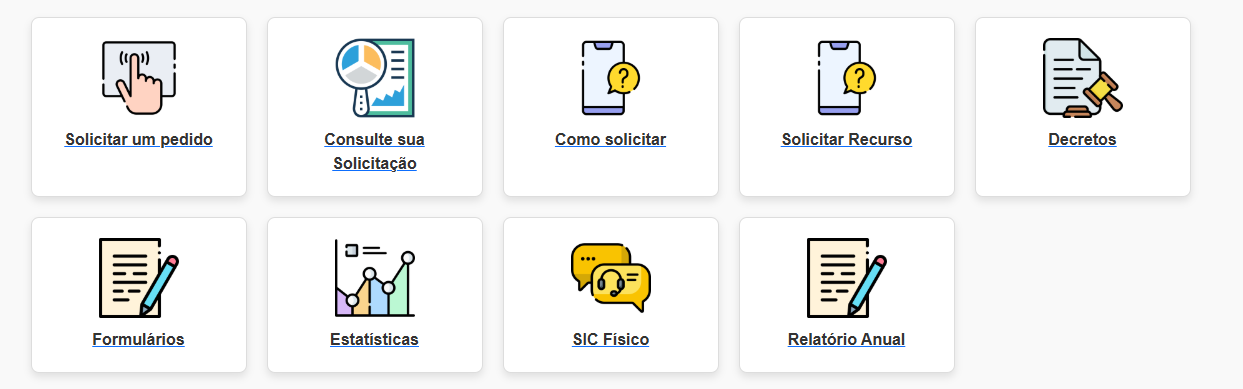 Menu de opções do sistema e-SIC